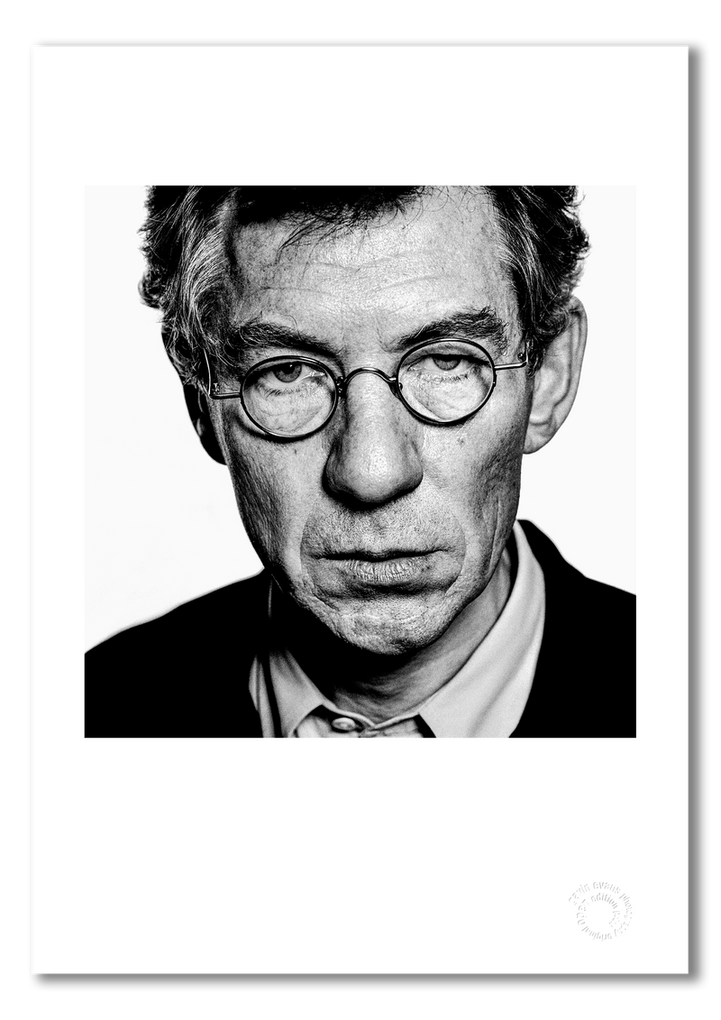Sir Ian McKellen, black and white close-up, London 1996, by Gavin Evans — fine art photography print