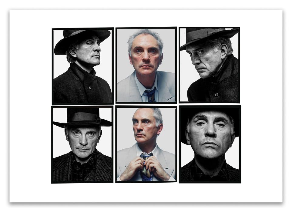 A2 Lightbox print of Terence Stamp by Gavin Evans. Six colour and B&W studio portraits from 1992. Open edition with white border, Lightbox Collection.