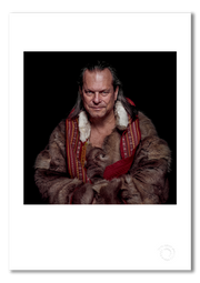 Terry Gilliam, Monty Python, reindeer fur coat, colour, London 1996, by Gavin Evans — fine art photography print