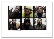 Wu-Tang Clan Lightbox #2, spread group portrait, six members, confrontational, London April 1997, by Gavin Evans — A2 fine art photography print